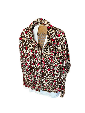 Charter Club  Jacket Corduroy  Brown Animal Print  Collar Pockets Button UP XL